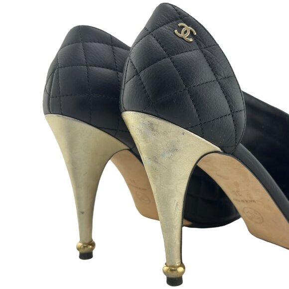 CHANEL Quilted Leather Peep Toe D'Orsay Stiletto Pumps (EU 38) - Picture 5 of 14